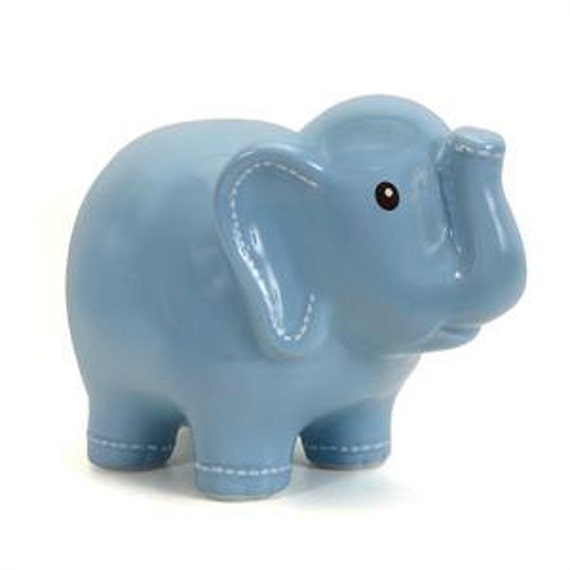 Blue Large Ceramic Elephant Piggy Bank Personalized