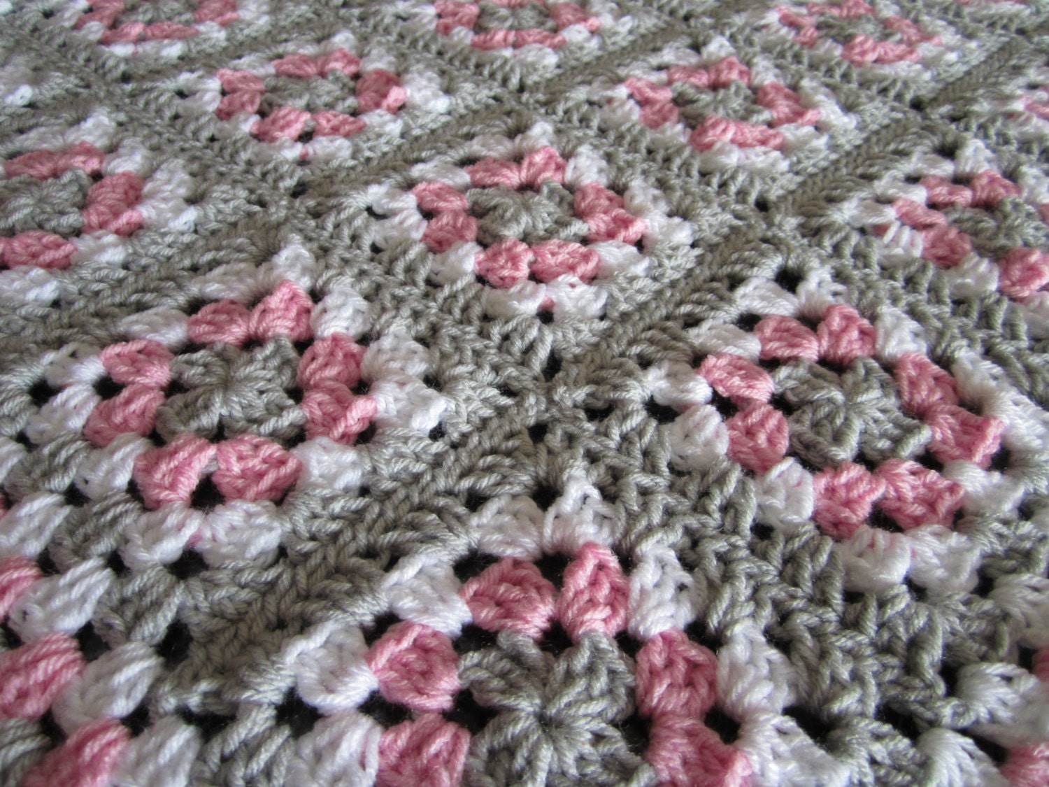 Pink Gray Baby Granny Square Blanket Crochet Pink and Gray