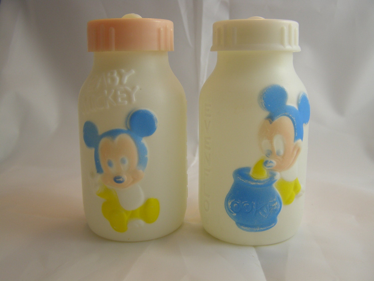 Set Of 2 Baby Mickey Vintage Evenflo Baby Bottles Team Efa