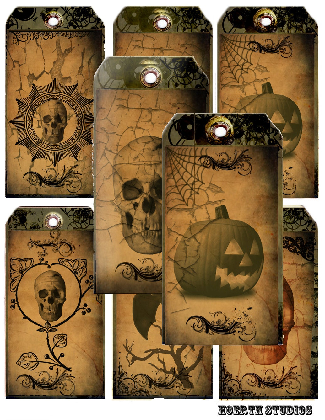 Download Halloween printable steampunk Goth tags instant download