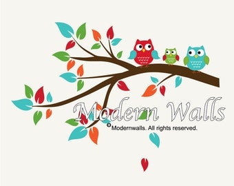 Nursery Wall Decals Branch with Owls-Children Vinyl Wall Decal