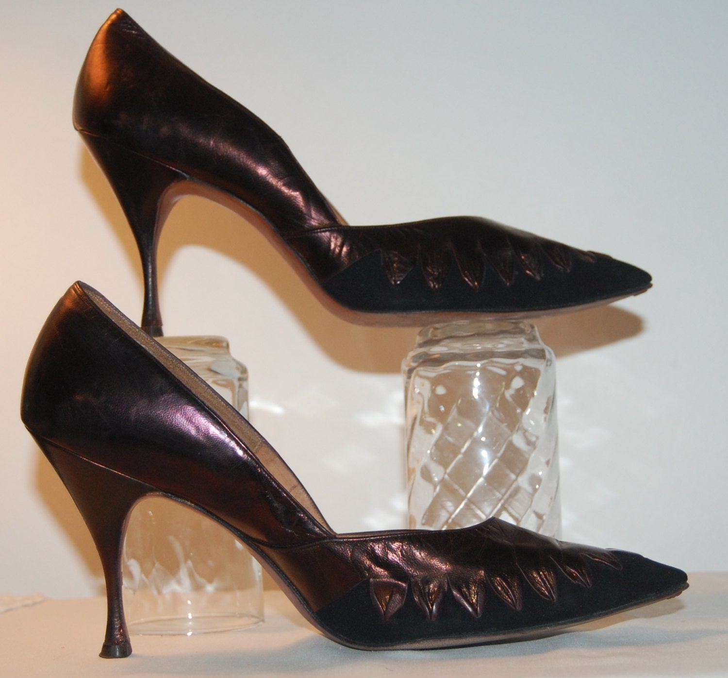 Vintage 50s Spike Heels Stilettos Black And Metallic By Presouled