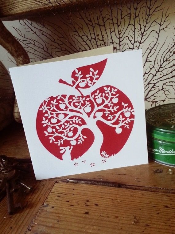Large Greeting Card Apple Tree by PaperPandaPapercuts on Etsy
