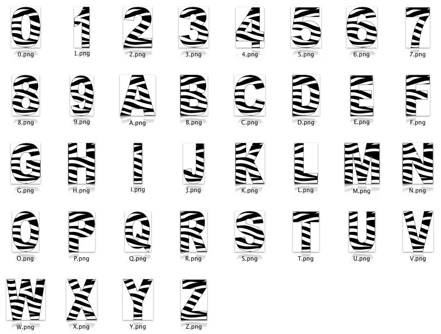 Zebra Print Digital Alphabet and Number by partypapercreations