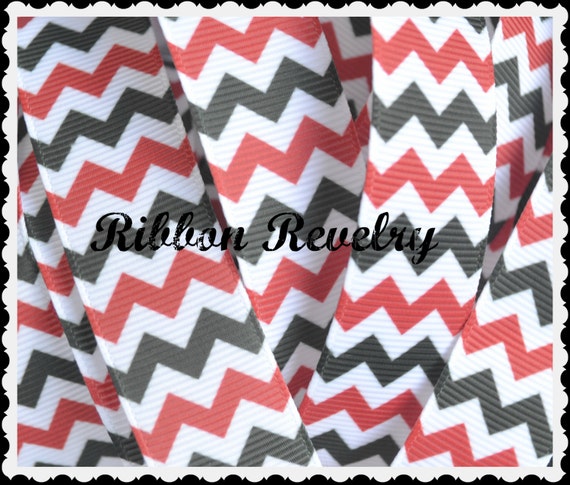 Red, black & white chevron on 7/8" grosgrain ribbon- Il_570xn