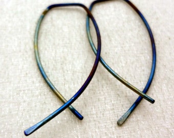 Titanium earrings - TITANIUM Wire earrings - Titanium hoop earrings - Blue hoops - Titanium Modern hoops - hypo-allergenic - nickel free