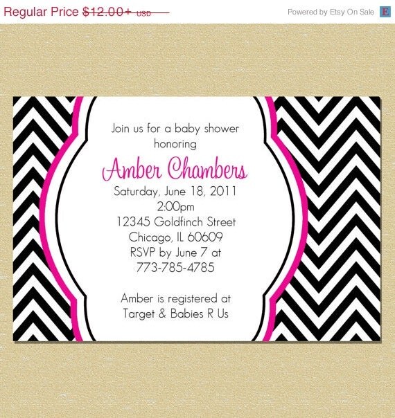 10% OFF SALE Hot Pink & Black Chevron Baby Shower Invitation Il_570xn