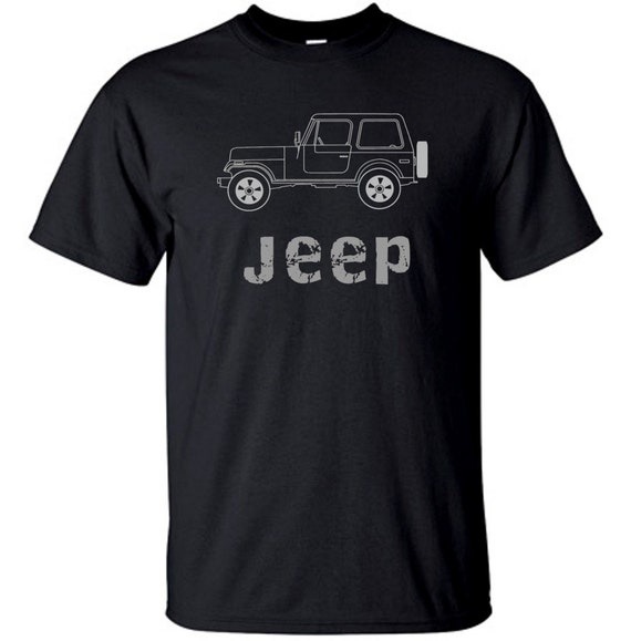 JEEP CJ7 Drawing Tee Shirt in Black with Light Grey Design