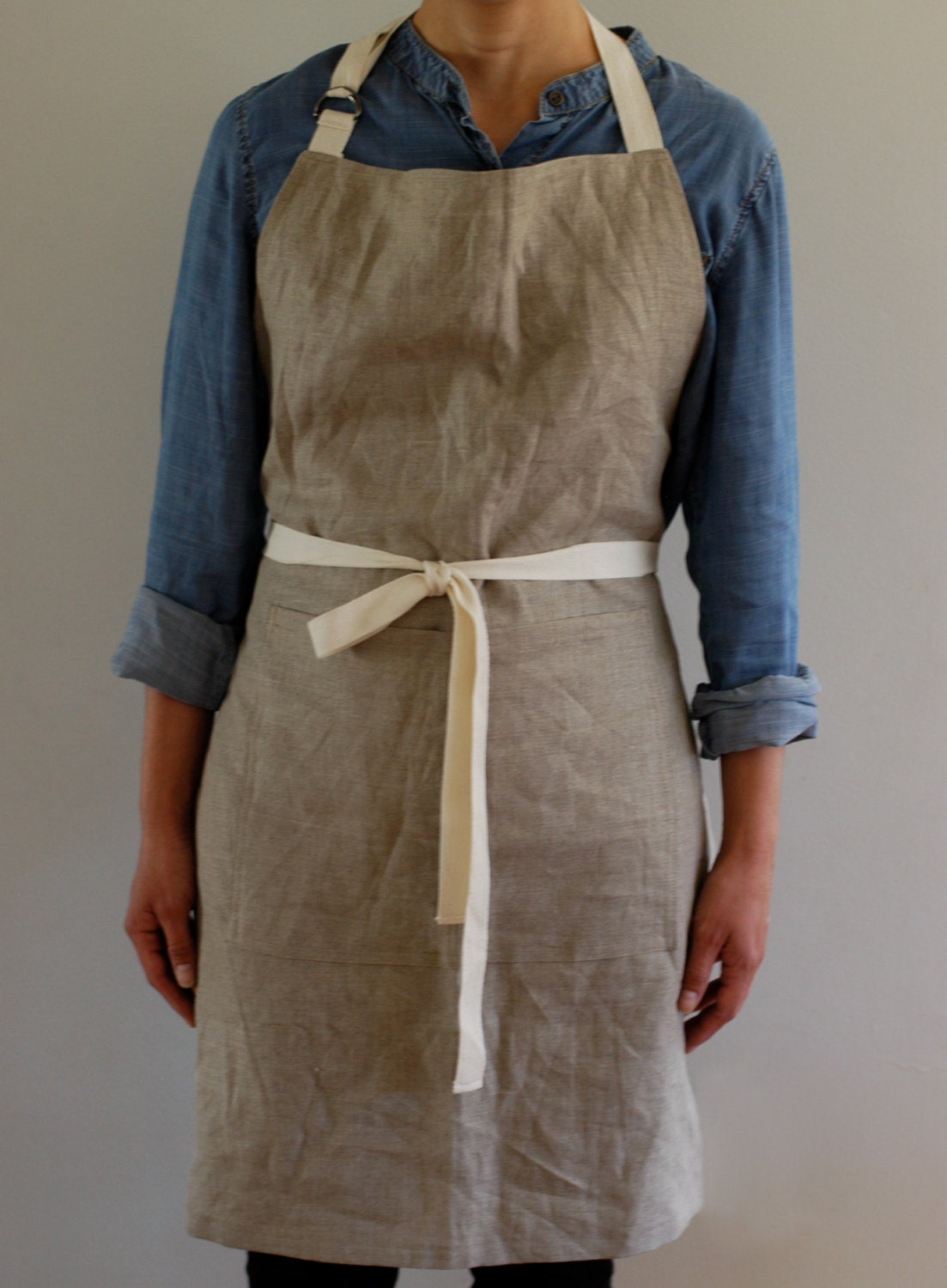 Linen Apron in Dark Beige Full Linen Apron Baker's