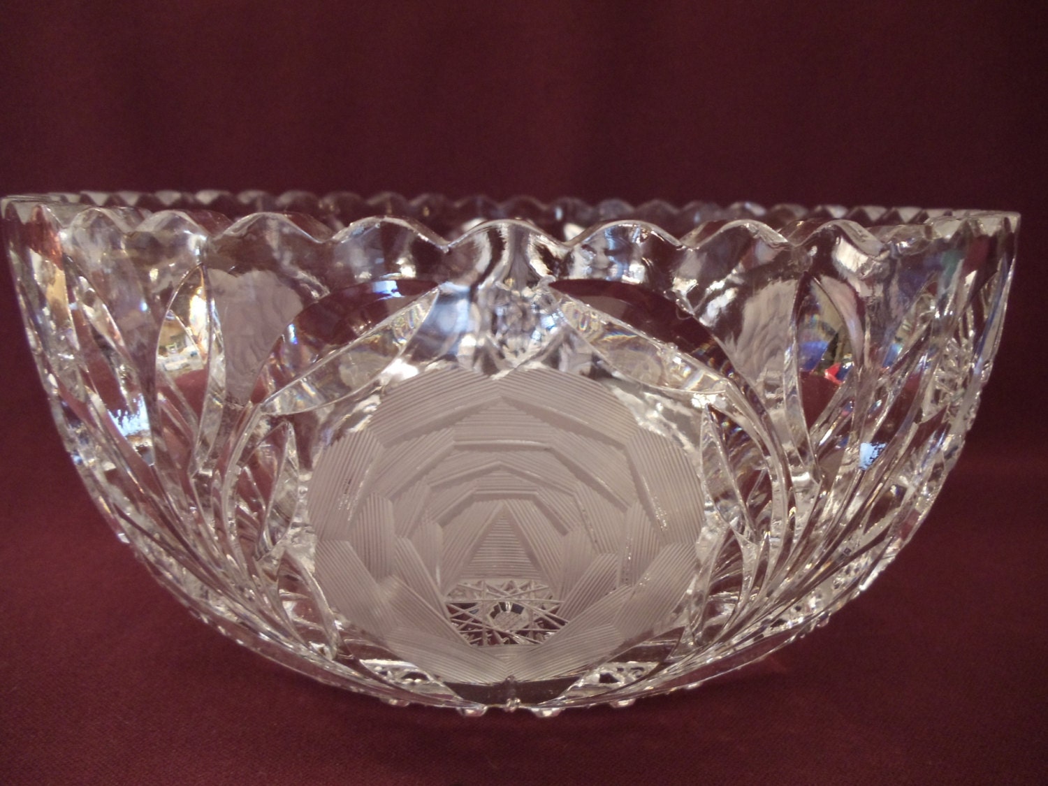Elegant Heavy Cut Crystal Rose Pattern Bowl