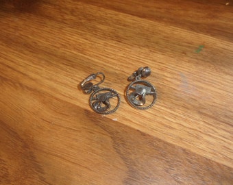 vintage clip on earrings silvertone liberty bell