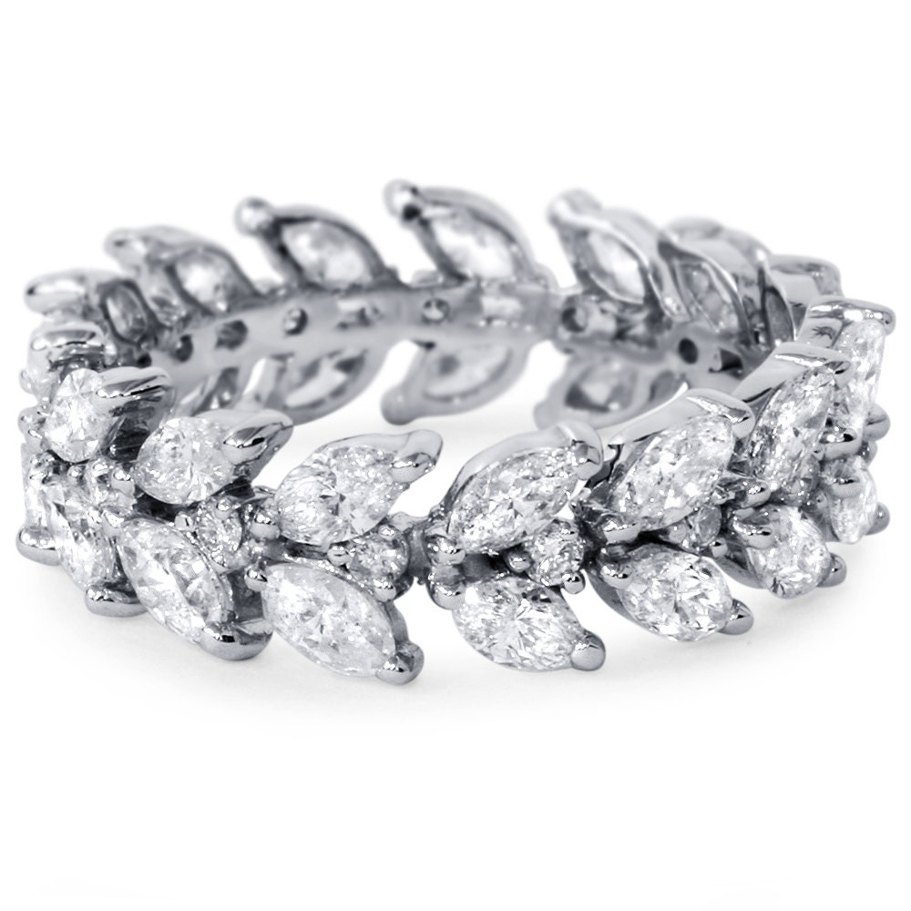 Marquise Diamond Eternity Ring 2.75Ct Vintage Leaf Floral