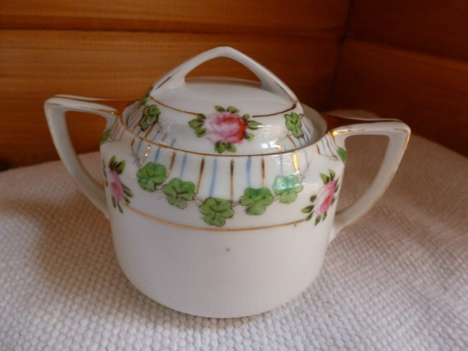 Nippon Sugar Bowl Fine China Sugar Bowl with Pink Roses Green Leaves