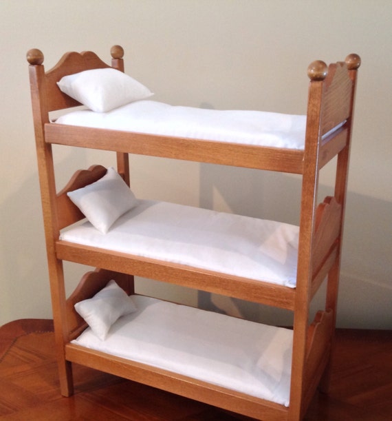 American Girl doll Furniture triple bunk bed oak stained