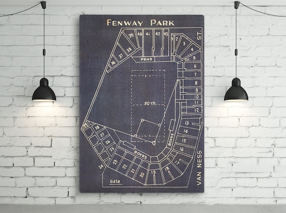 Vintage Boston Red Sox Fenway Park Blueprint on Photo Paper, Matte paper or Canvas Sports Stadium Tickets Art Home Decor Giclee RedSox