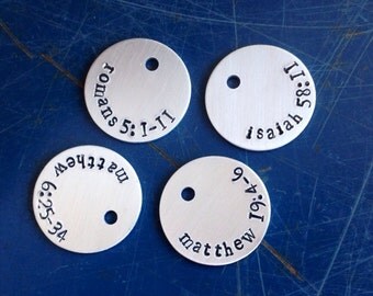 Bible Verse pendant, tag, charm, round metal hand-stamped