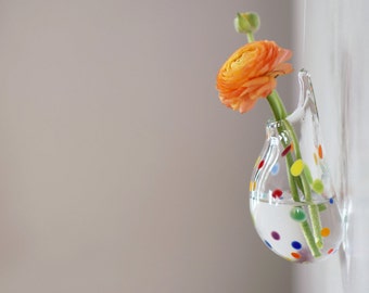 Wall Decor, Hanging Glass Vase, Hand Blown Glass, Polka Dot, Housewarming Gift