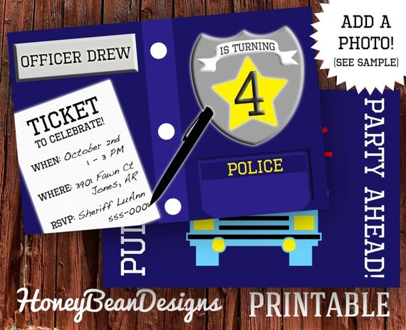 PRINTABLE Police Birthday Invitation Photo Police Car Officer