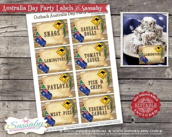 Outback Australia Day Party Labels - INSTANT DOWNLOAD - Editable & Printable Decorations by Sassaby Il_570xn