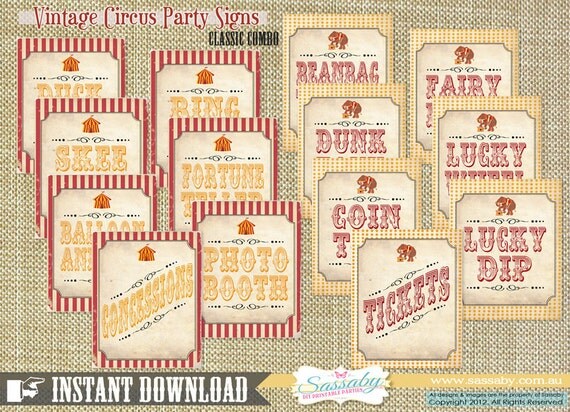 Vintage Circus Game/Carnival Signs - Party Decorations - DIY PRINTABLE FILES by Sassaby Il_570xn