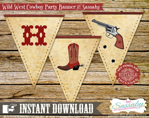 Wild West Cowboy Party Banner INSTANT DOWNLOAD by Sassaby