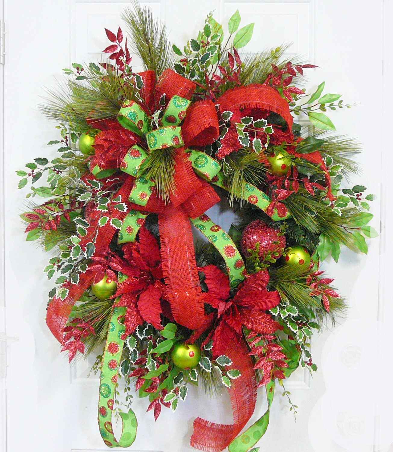 XXL Christmas Door Wreath Outdoor Holiday Wreath Wired Plaid