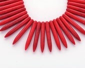 1 strand Dyed Stone Spike Beads, RED 40mm long 1 strand Dyed Stone Spike Beads, RED 40mm long