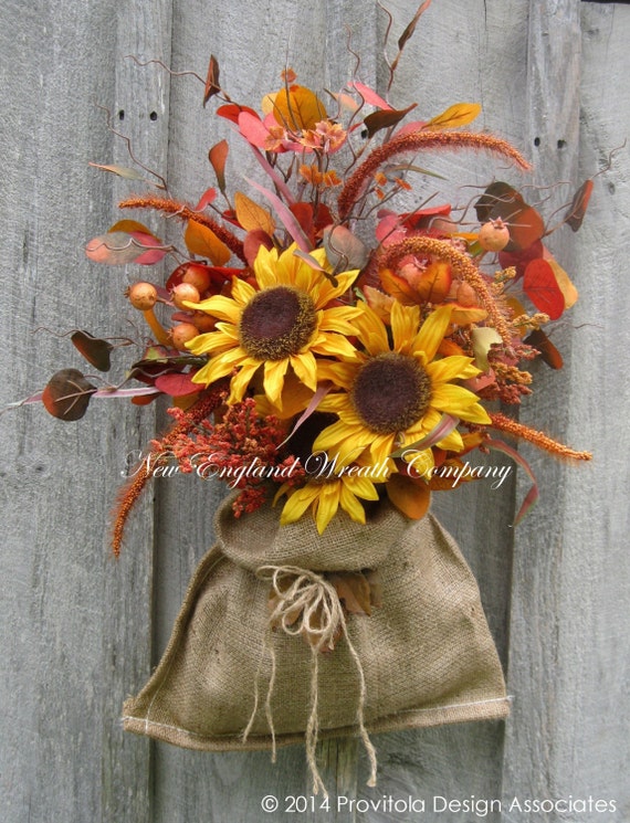 Fall Wall Bouquet, Fall Wreaths, Sunflowers, Autumn Floral Bouquet, Harvest, Thanksgiving, Halloween Decor