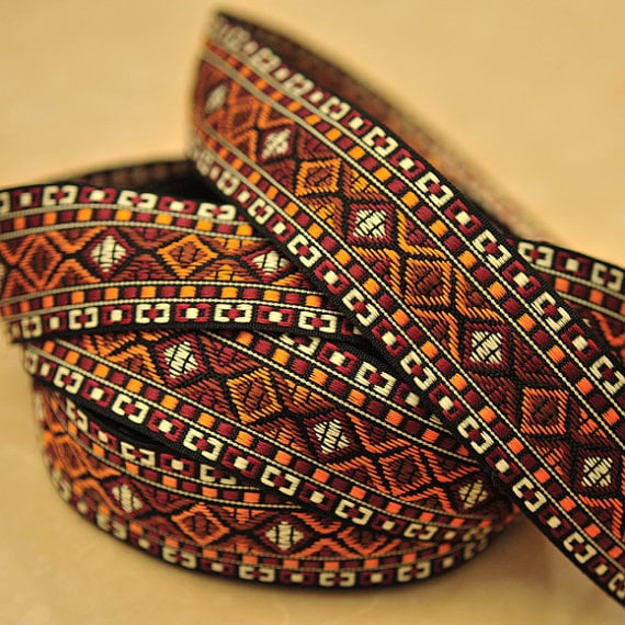 African Jacquard Ribbon Trim Diamond Tribal Orange by Nineheads
