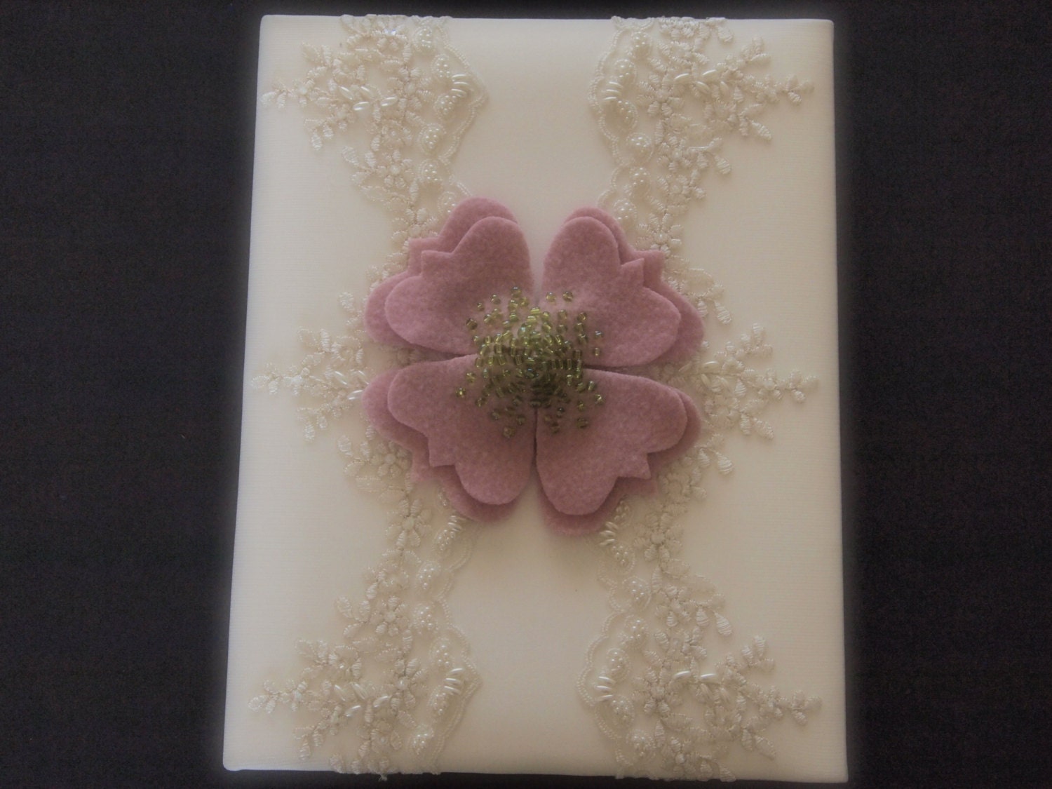 Wedding Memory Album Pink Green Ivory Lace by ArtisanFeltStudio