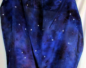 Galaxy Silk scarf shawl,spiritual gift, Starry Starry Night scarf, galaxy scarf, womens gift,star scarf,royal blue purple scarf,galaxy shawl