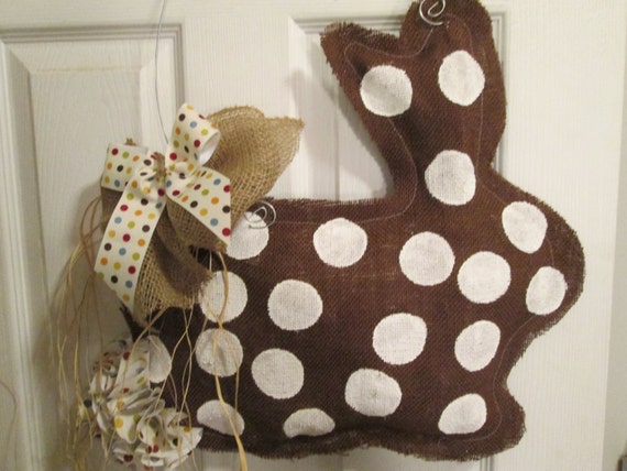 Items similar to Burlap Door Hanger Bunny with Tail Chocolate Bunny on Etsy