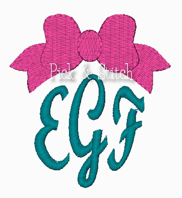 Bow Monogram Topper Embroidery Design Machine by pickandstitch