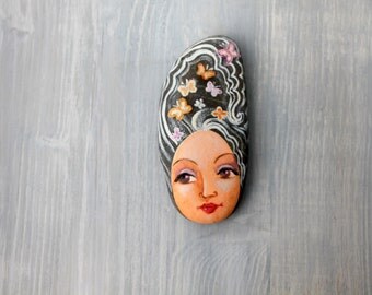 Painted stone.ooak painting on stone. Beach pebbles art