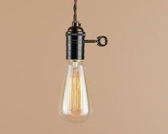 Plug In Pendant Light with Edison Light Bulb - 10 Foot Cord and Wall Plug - Farmhouse Style - Apartment Lighting
