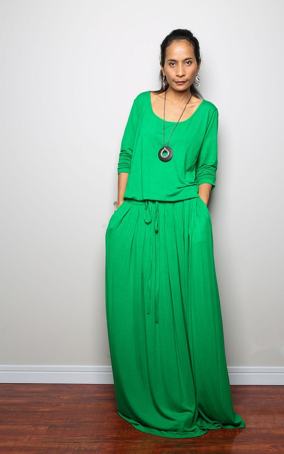 PLUS SIZE Kelsey Green Maxi Dress Long Sleeve dress : Autumn