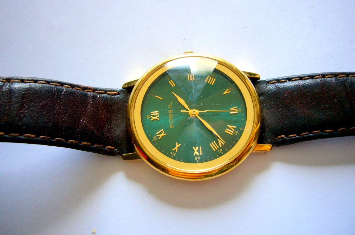 FOSSIL Vintage Early Green Wrist Watch Mens Stainless Steel