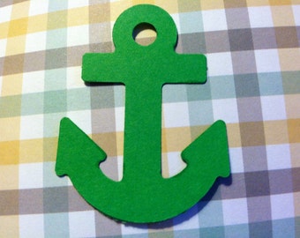 12 pcs GREEN paper ANCHORS 2 inches in size Hand Punched die cuts, paper punches, craft projects, patriotic