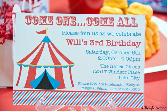 Circus Birthday Party Invitation... Custom, Digital, Printable Il_570xn