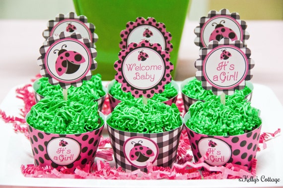 Ladybug Baby Shower Cupcake Kit- 2 Inch Party Circles and Cupcake Wrappers, Instant Download, Printable, Digital Il_570xn