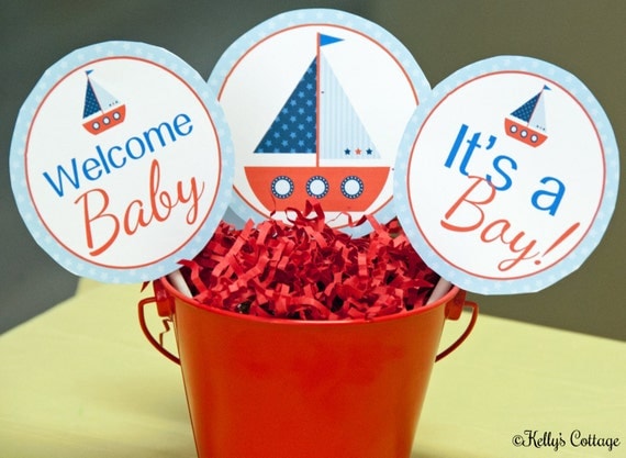 Nautical Baby Shower 4 Inch Party Circles, Instant Download, Printable, Digital Il_570xn