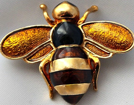 Vintage Gold-tone Enamelled Bee Brooch