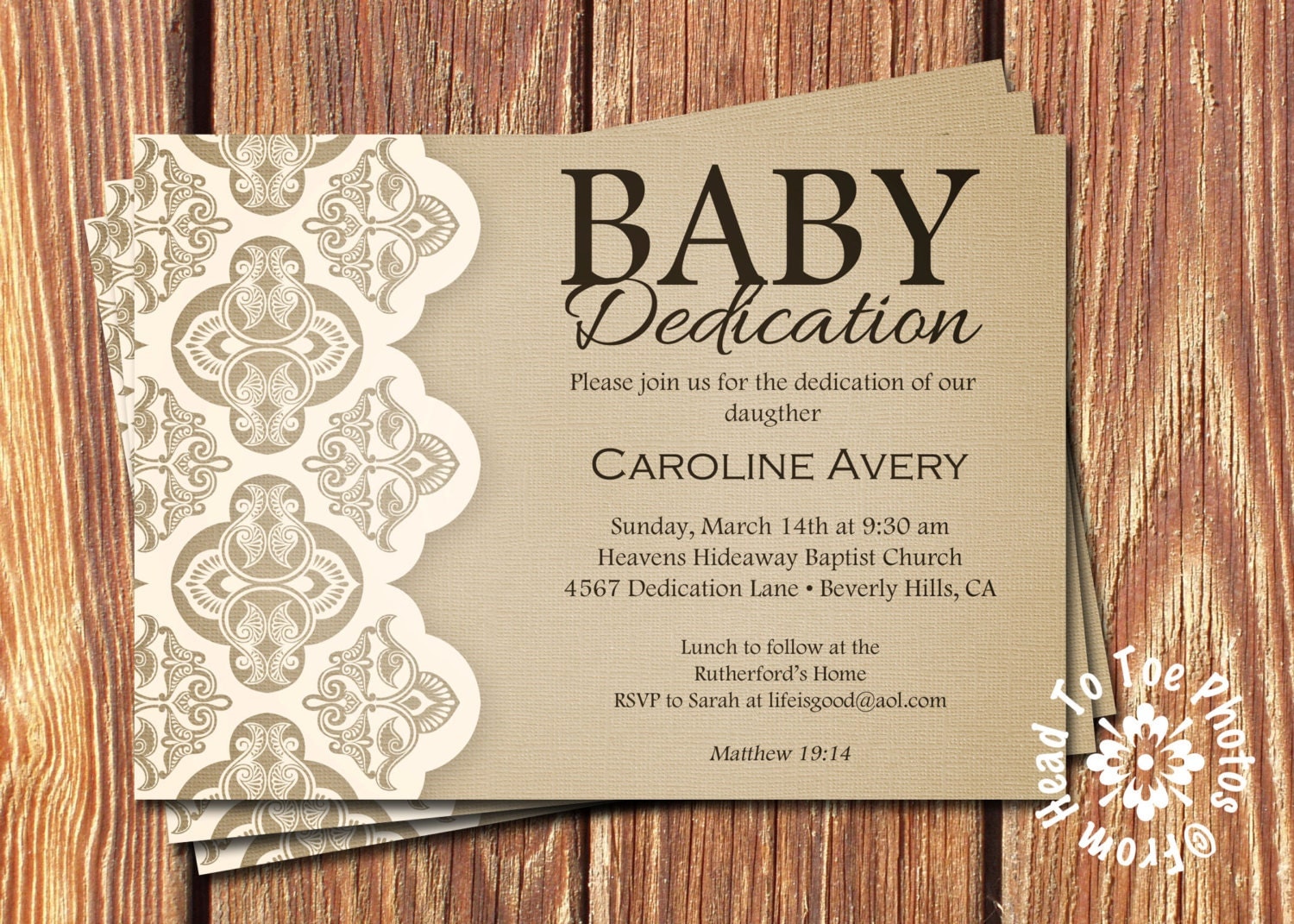 Baby Dedication Invitations by FromHeadtoToeDesigns on Etsy