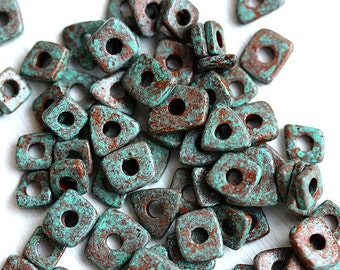 Greek ceramic chip beads - Rustic Patina, Copper Green - tiny spacers, square, triangle, mykonos, 5mm - approx.70pc - 0297
