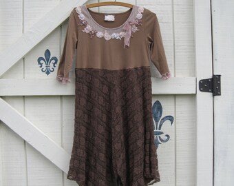 Boho dress, ladies rustic dress, hippie, bohemian dress, Gypsy cowgirl dress, rustic, romantic, upcycled dress by ShabyVintage