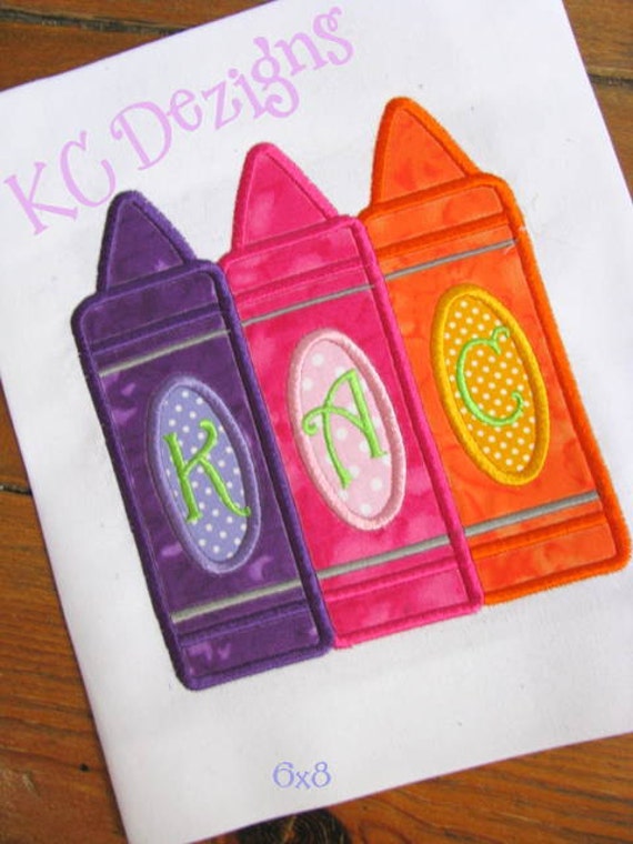 Three Crayons Machine Applique Embroidery Design 5x7 & 6x8