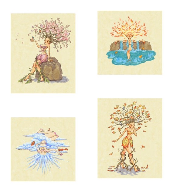 Items similar to Seasons Personified - Set of 4 - (2) 8x10 & (2) 8x8 ...