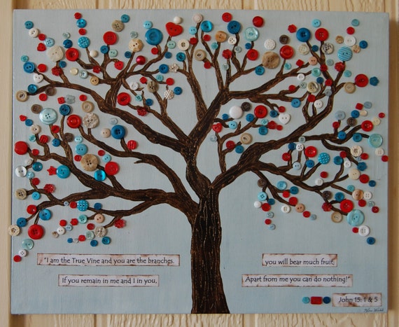 Button Tree Art Christian Art Scripture Wall Hanging