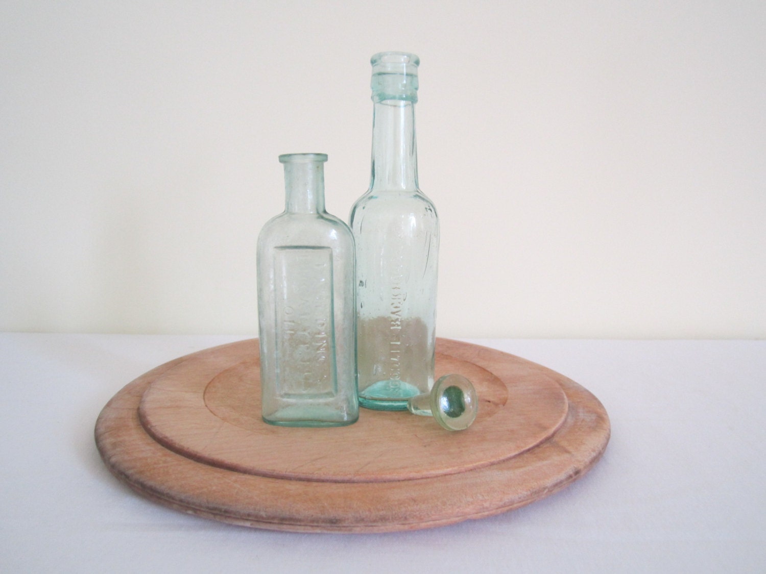 ANTIQUE 1800s green glass bottles with stopper set of 2 by Arcq