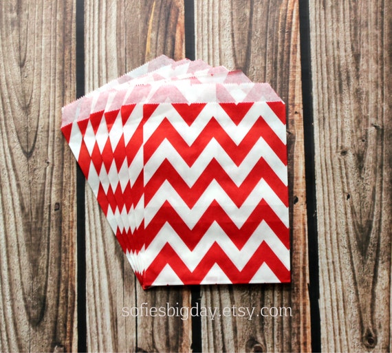 RED CHEVRON Stripe-20 Treat Bags-goody bags- favor bags-gift wrap-chevron stripe-red chevron stripe-packaging-20 count Il_570xn